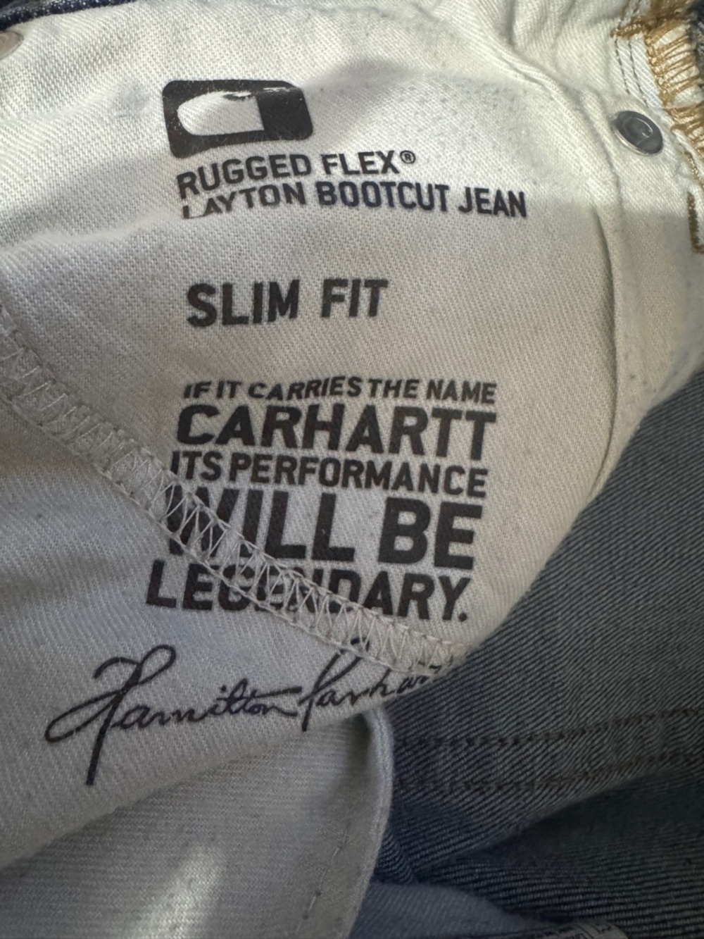 {Carharrt} "Rugged Flex Layton Bootcut Slim Fit" Short Blue Stretch Jeans - Picture 5 of 7